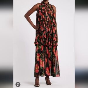 Nordstrom by Harbison Floral Print Maxi Dress XS Tiered Sleeveless Summer Rare